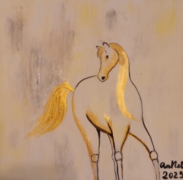 Pittura intitolato "Golden horse" da Anastasiia Netsvetaeva, Opera d'arte originale, Acrilico