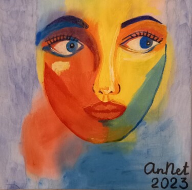 Malerei mit dem Titel "Face pop art" von Anastasiia Netsvetaeva, Original-Kunstwerk, Acryl