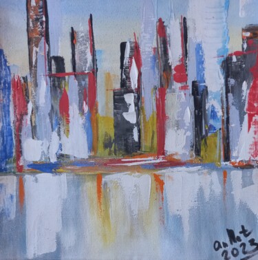 Schilderij getiteld "Cityscape" door Anastasiia Netsvetaeva, Origineel Kunstwerk, Acryl