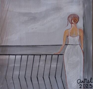 Malerei mit dem Titel "Woman is looking th…" von Anastasiia Netsvetaeva, Original-Kunstwerk, Acryl