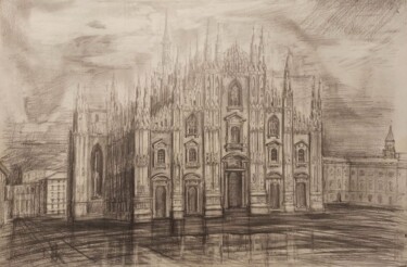 Malerei mit dem Titel ""Milan cathedral"" von Anastasiia Cherkasskaia, Original-Kunstwerk, Bleistift