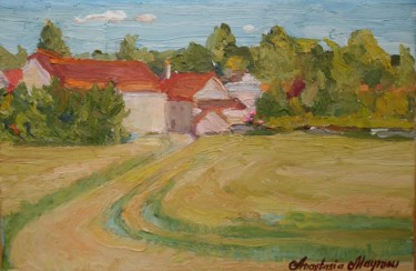 Painting titled "Douce campagne" by Anastasia Maymou, Original Artwork, Oil