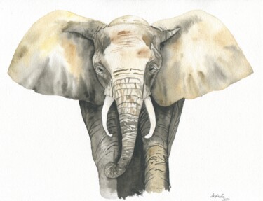 Картина под названием "Elephant" - Anastasiia Aksenova, Подлинное произведение искусства, Акварель