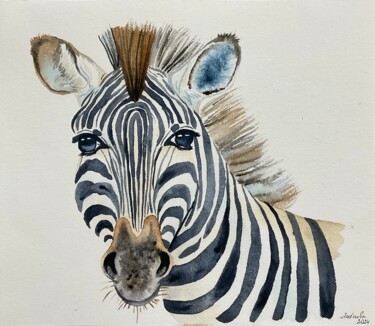 Painting titled "Zebra" by Anastasiia Aksenova, Original Artwork, Watercolor