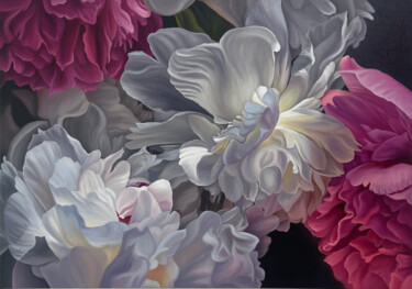 Painting titled "Light on peonies" by Anastasiia Alekhina, Original Artwork, Oil