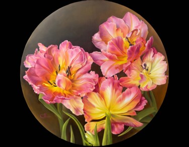 Malarstwo zatytułowany „Spring tulips” autorstwa Anastasiia Alekhina, Oryginalna praca, Olej Zamontowany na Drewniana rama n…