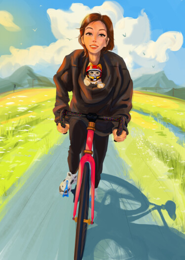 Digitale Kunst mit dem Titel "Bike" von Anastasiia Balanda, Original-Kunstwerk, Digitale Malerei