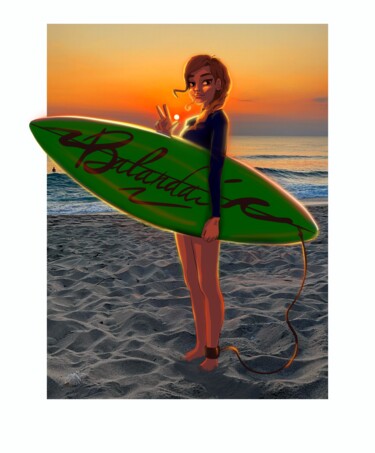 Digitale Kunst mit dem Titel "Surfer's Harmony at…" von Anastasiia Balanda, Original-Kunstwerk, Collagen