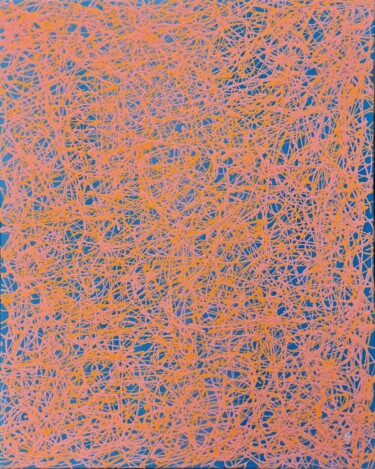 Painting titled "The peach web" by Anastasiia Doro, Original Artwork, Acrylic Mounted on Wood Stretcher frame