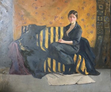 Картина под названием "Девушка на желтом" - Анастасия Горева, Подлинное произведение искусства, Масло