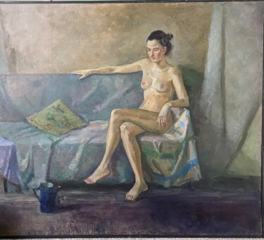 Painting titled "Обнаженная на диване" by Anastasiia Goreva, Original Artwork, Oil