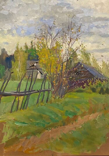 Pintura titulada "Осень в деревне" por Anastasiia Goreva, Obra de arte original, Gouache