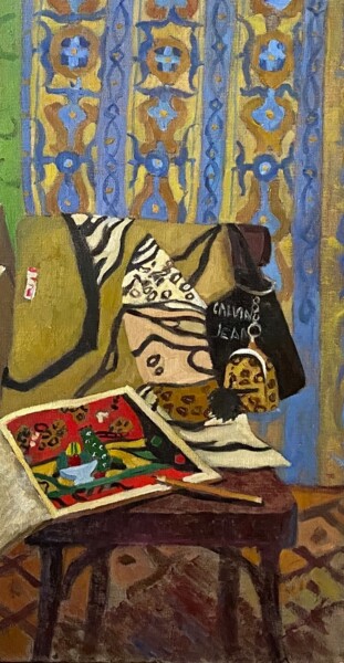 Картина под названием "Натюрморт с атрибут…" - Анастасия Горева, Подлинное произведение искусства, Масло