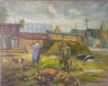 Malarstwo zatytułowany „Сельский пейзаж” autorstwa Анастасия Горева, Oryginalna praca, Olej