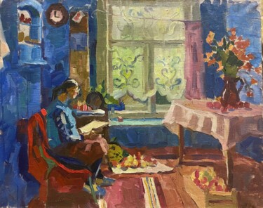 Malerei mit dem Titel "Утро в русской дере…" von Anastasiia Goreva, Original-Kunstwerk, Öl