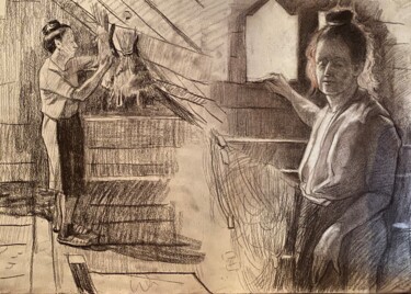 Картина под названием "Зарисовки фигуры" - Анастасия Горева, Подлинное произведение искусства, Древесный уголь