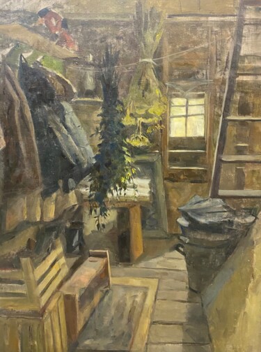 Картина под названием "Старые сени в дерев…" - Анастасия Горева, Подлинное произведение искусства, Масло