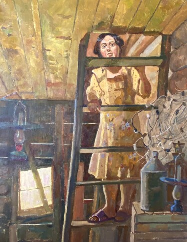 Painting titled "Женщина смотрящая в…" by Anastasiia Goreva, Original Artwork, Oil