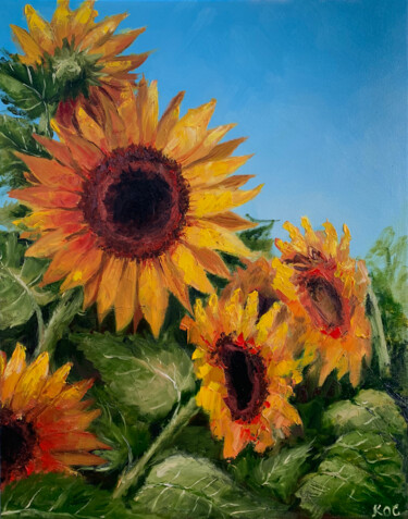 Painting titled "Sunflowers" by Anastasiia Kos (Androshchuk), Original Artwork, Oil