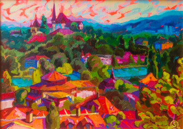 Schilderij getiteld "View of Bern" door Anastasiia Kurkova, Origineel Kunstwerk, Olie