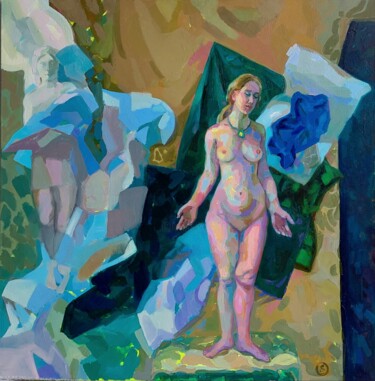 Painting titled "Nude" by Anastasiia Kurkova, Original Artwork, Oil Mounted on Wood Stretcher frame