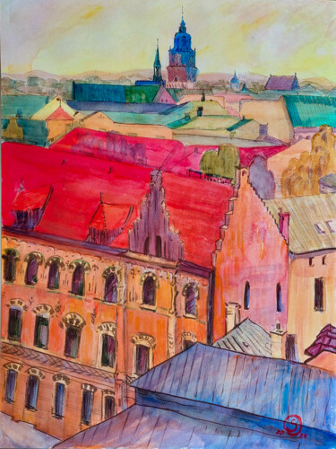Malerei mit dem Titel "From Wawel view" von Anastasiia Kurkova, Original-Kunstwerk, Aquarell