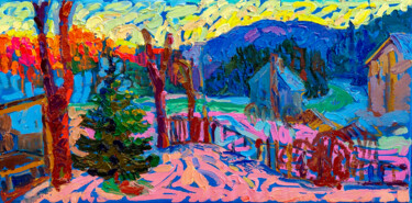 Malarstwo zatytułowany „Carpathian sunset” autorstwa Anastasiia Kurkova, Oryginalna praca, Olej Zamontowany na Drewniana ram…