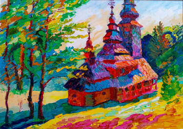 Painting titled "Ancient church of C…" by Anastasiia Kurkova, Original Artwork, Oil Mounted on Wood Stretcher frame
