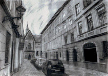 Zeichnungen mit dem Titel "Streets of Krakow" von Anastasiia Kurkova, Original-Kunstwerk, Pastell