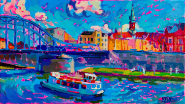 Картина под названием "Blue Bridge" - Anastasiia Kurkova, Подлинное произведение искусства, Масло Установлен на Деревянная р…