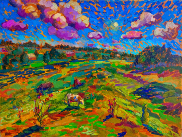 Ζωγραφική με τίτλο "Beyond the clouds" από Anastasiia Kurkova, Αυθεντικά έργα τέχνης, Λάδι Τοποθετήθηκε στο Ξύλινο φορείο σκ…