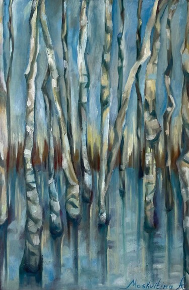 Peinture intitulée ""Birch"" par Anastasiia Moskvitina, Œuvre d'art originale, Huile