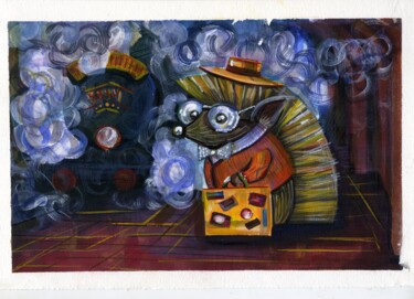 Malerei mit dem Titel ""Hedgehog traveler"" von Anastasiia Moskvitina, Original-Kunstwerk, Gouache
