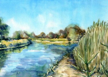 Painting titled "River in Mospanovo,…" by Anastasiia Moskvitina, Original Artwork, Watercolor