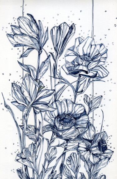 Disegno intitolato ""Bouquet of flowers"" da Anastasiia Moskvitina, Opera d'arte originale, Inchiostro