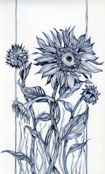 Drawing titled "“Ukrainian sunflowe…" by Anastasiia Moskvitina, Original Artwork, Ink