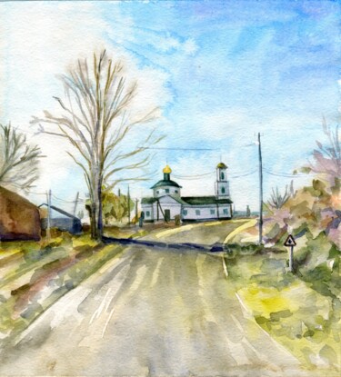 Painting titled "“Road to Maspanovo”" by Anastasiia Moskvitina, Original Artwork, Watercolor