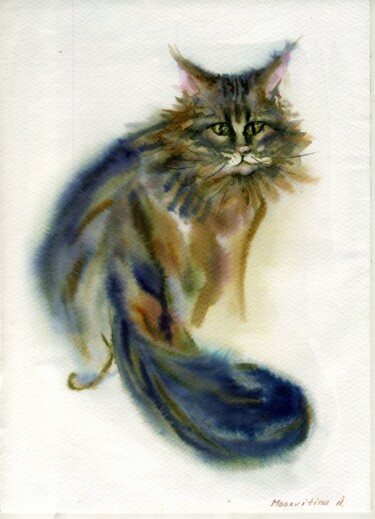 Картина под названием ""Cat"" - Anastasiia Moskvitina, Подлинное произведение искусства, Акварель