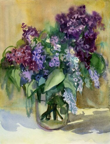 Malerei mit dem Titel "«Lilac» Original Wo…" von Anastasiia Moskvitina, Original-Kunstwerk, Aquarell