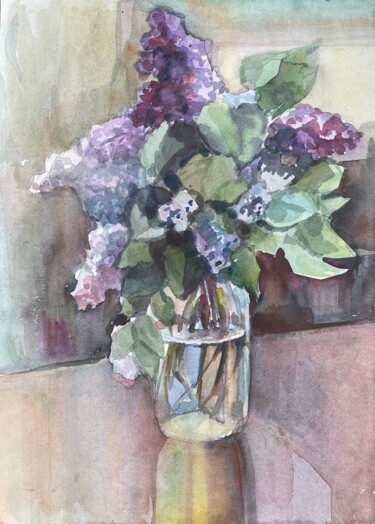 Pintura intitulada "«Lilac»Original Wor…" por Anastasiia Moskvitina, Obras de arte originais, Aquarela