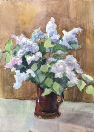 Pittura intitolato "«Lilac» Ukraine Ori…" da Anastasiia Moskvitina, Opera d'arte originale, Acquarello