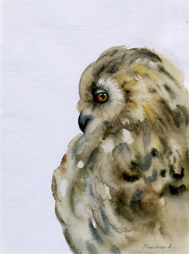 Pittura intitolato "“Owl” Original Work…" da Anastasiia Moskvitina, Opera d'arte originale, Acquarello