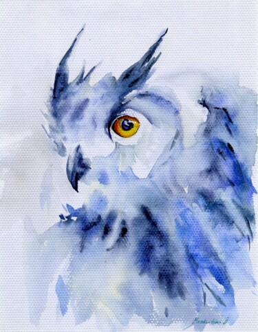 Pintura titulada "“White Owl” Origina…" por Anastasiia Moskvitina, Obra de arte original, Acuarela