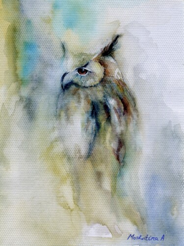Pittura intitolato "“Owl” Ukraine  Orig…" da Anastasiia Moskvitina, Opera d'arte originale, Acquarello