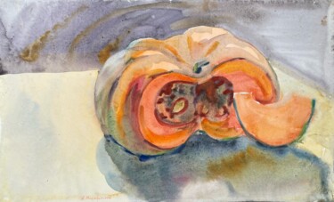 Pittura intitolato "“ Pumpkin” Original…" da Anastasiia Moskvitina, Opera d'arte originale, Acquarello