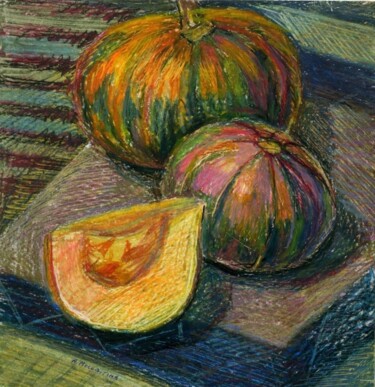 Pittura intitolato "" Pumpkins "OIL PAS…" da Anastasiia Moskvitina, Opera d'arte originale, Pastello