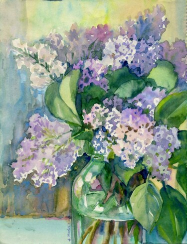 Pittura intitolato "«Bouquet Of Lilac»…" da Anastasiia Moskvitina, Opera d'arte originale, Acquarello