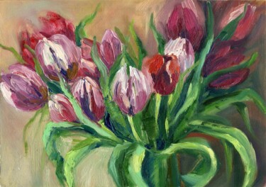 Painting titled "“Bouquet Of Tulips.…" by Anastasiia Moskvitina, Original Artwork, Oil