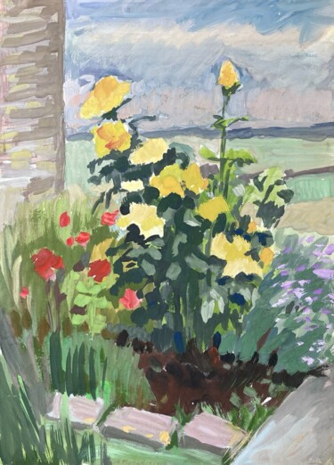 Peinture intitulée "“ Yellow Roses ” Or…" par Anastasiia Moskvitina, Œuvre d'art originale, Gouache