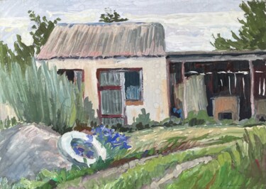 Pintura intitulada "“ Old Barn” Origina…" por Anastasiia Moskvitina, Obras de arte originais, Guache